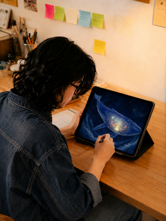 Huifei creating an Inner Light Portrait on iPad